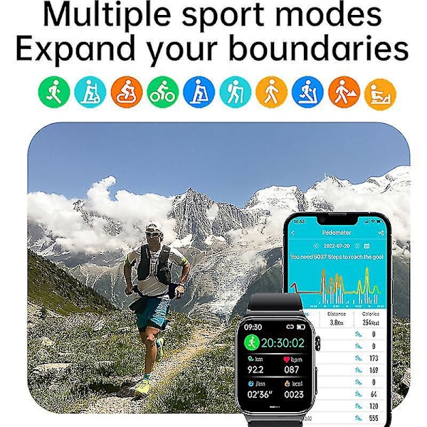 Blodsocker Smart Watch 2023 EKG Blodtrycksmätare Hälsomonitor Fitness Tracker IP68 Vattentät Smartwatch för Män och Kvinnor Silicagel Svart