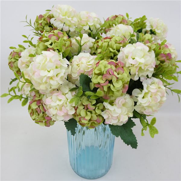 Kunstig hortensia 10 i 1 blå realistisk let vedligeholdelsesklud kunstig blomsterdekoration til bryllup hjemmefest indendørs udendørs