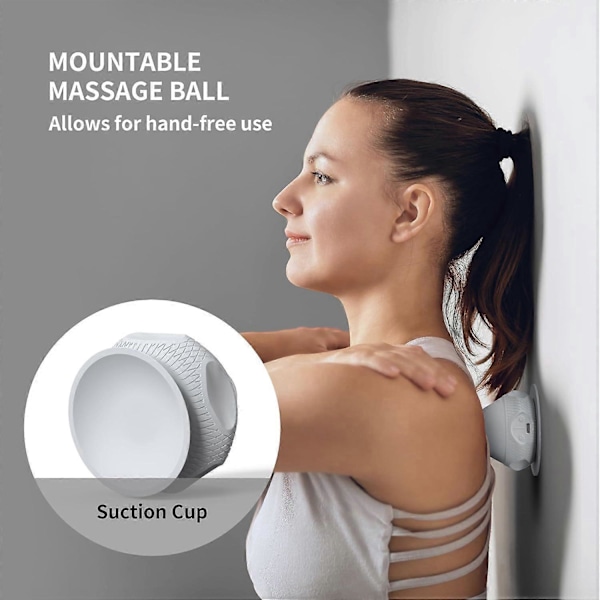 Handsfree Vibrerande Massageboll, Värme Trigger Point Boll, Djupvävnadsmassage för Ryggmuskler, Lindring av Ömhet, Återhämtningsmassage (Grå)