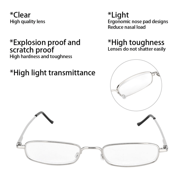 Bærbare læsebriller Visuel træthedsrelief High Definition presbyopiske briller med etui (+3,00 )
