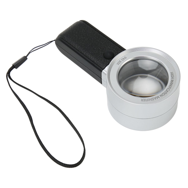 30X förstoringsglas med 3 LED-ljus Akryl optisk lins Handhållet förstoringsglas inbyggt batteri silver