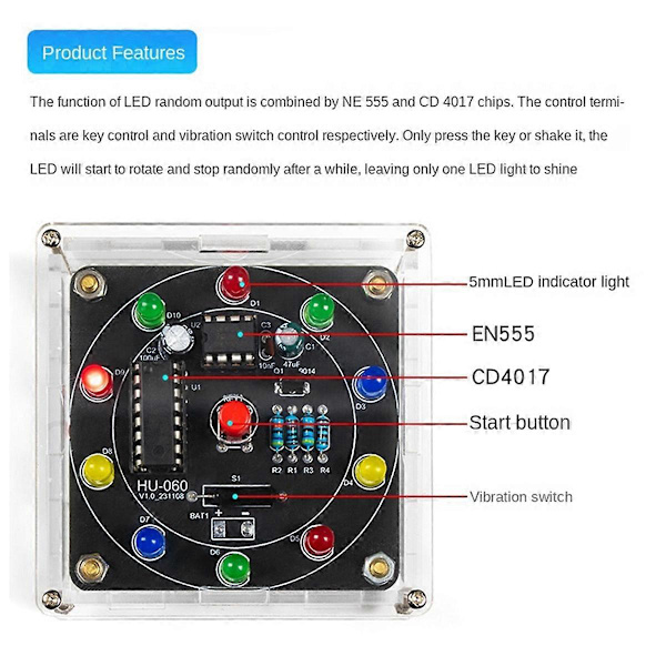DIY-sett Shake LED Lotterihjul Nybegynnersett Morsomt PCB-produksjonssett