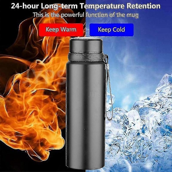Smart Termosflaske 1000ml - Holder Kaldt og Varmt - Temperaturvisning - Vakuumflasker for Vann, Te, Kaffe 1000ml svart