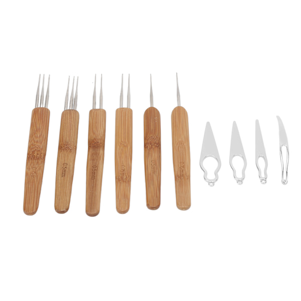 10 st Dreadlocks verktyg set legering bambu virknål dreadlocks nålar kit för hårstyling silver