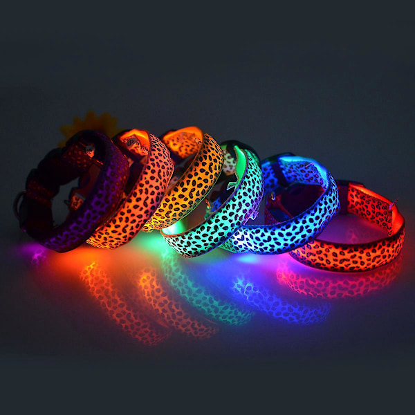Leopard Led Säädettävä, Yöturvallisuus Nylon Valoisa lemmikkikoiran panta, Sininen, Koko L