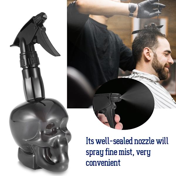 Kampaamo-suihkepullo uudelleentäytettävä Skull-kampaamo Water Mist Spray 500ml musta