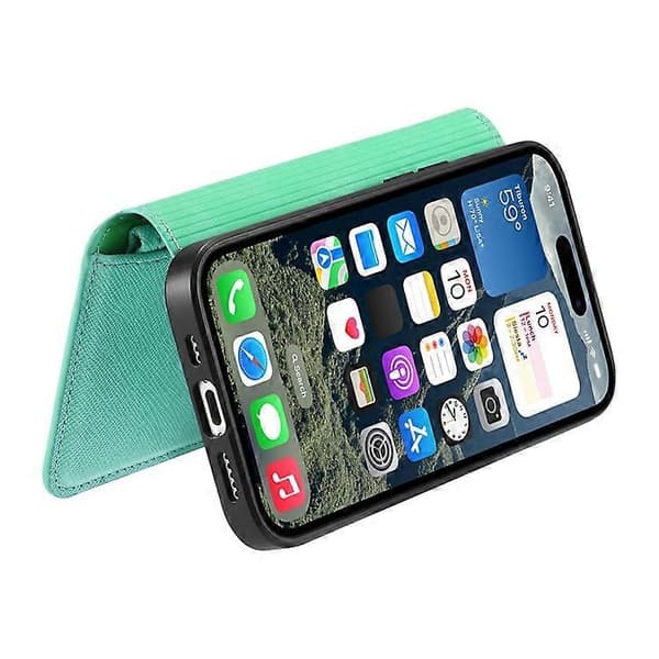 CASENEO Compatible with iPhone 16 Cross-Grain Leather Case Detachable Magnetic Phone Case Green