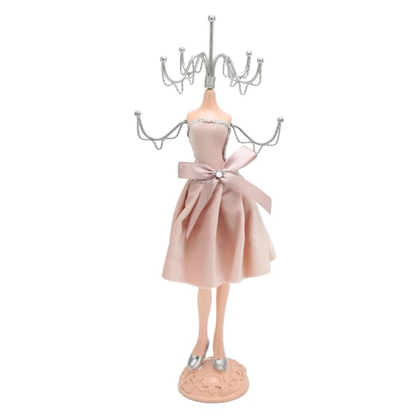 Mannekängdocka Ringtorn Prinsessklänning Förvaring Fluga Mannekängdocka Halsbandsmodell med Silverstativ Rosa