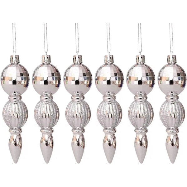 6 st Julgranskulor Koner, 13cm Julgransdekorationer Silver Julgransdeko