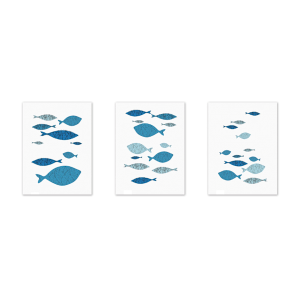 3 st canvas väggkonst målning tecknad fisk tryckt bild hem kontor dekor
