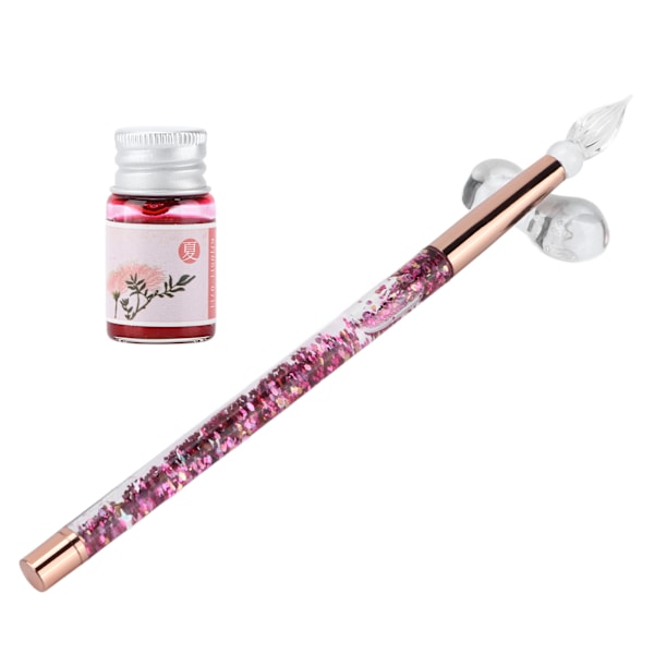 Glaspenna Hållbar Vacker Bärbar Elegant Stil Bläck Skrivande Dekorativ Kalligrafi Set för Hem Skola Glas Spets Rosa