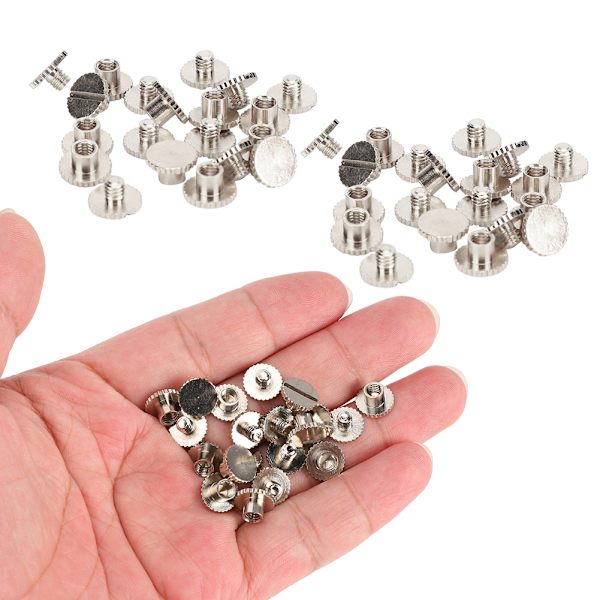 30 Set Boknit med räfflad platt mässing läderbindningsknapp 9,5x6mm Spik 4mm Skruv(Silver )