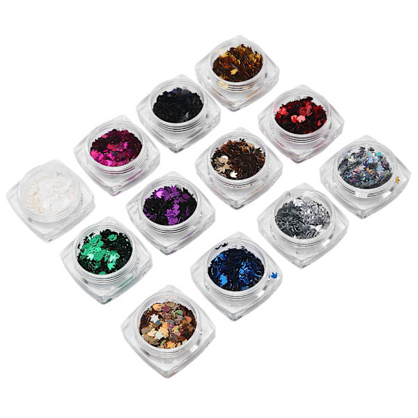 12 färger nagelkonst paljetter lönnlöv nagel glitter flingor glänsande dekoration manikyrverktyg