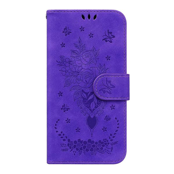 Fodral för Samsung Galaxy A41 med fjärilsrospräglat läder Purple