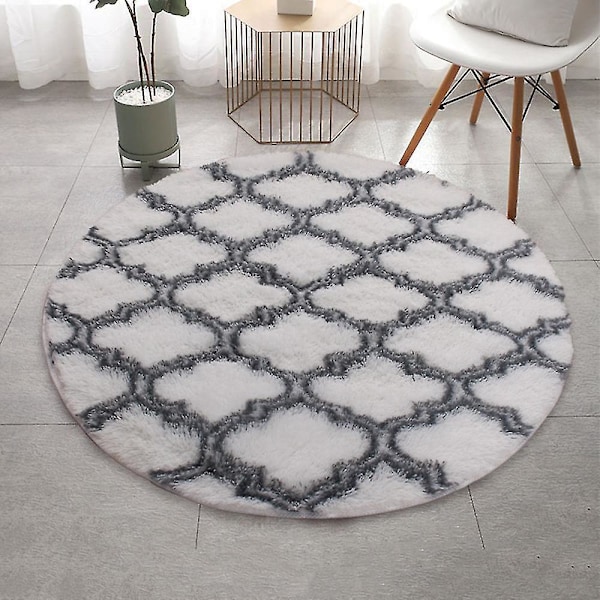Myk og fluffy rund teppe for stue/soverom - 40 cm diameter hvit