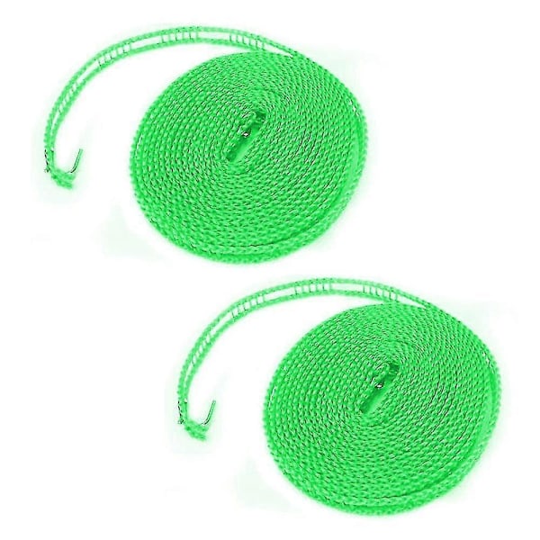 2-pack vindtät klädstreck, justerbar längd halkfri tvättlina utomhus inomhus, 5 meter Zekai grön