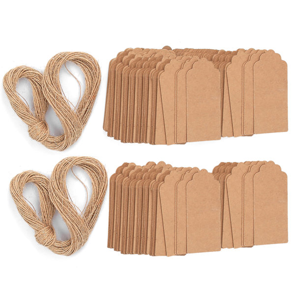 200 st Kraftpappersetikett Bröllop Förpackningsdekoration Klädhängande Etikett 4x9cm
