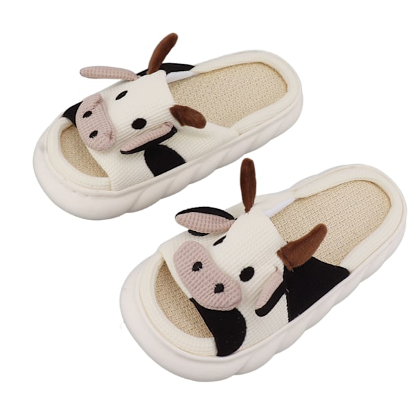 Linnestofflor Slitstarka Bekväma Öppna Tå Inomhus Tofflor Sandaler för 4 Säsonger Ko Cartoon Mönster 40 41 Storlek