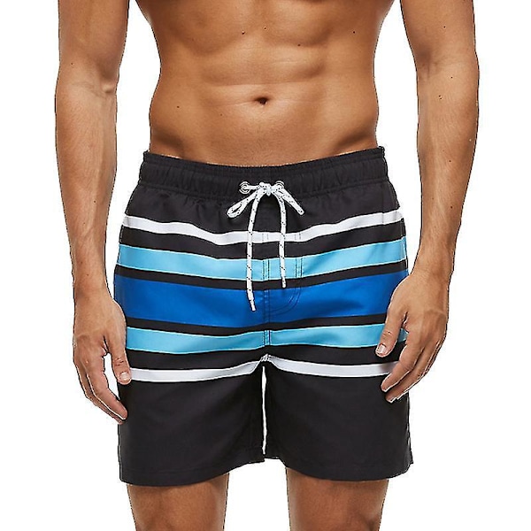 Escatch Snabbtorkande Herrbadbyxor Strandshorts - Blå Rand, Storlek 9 M