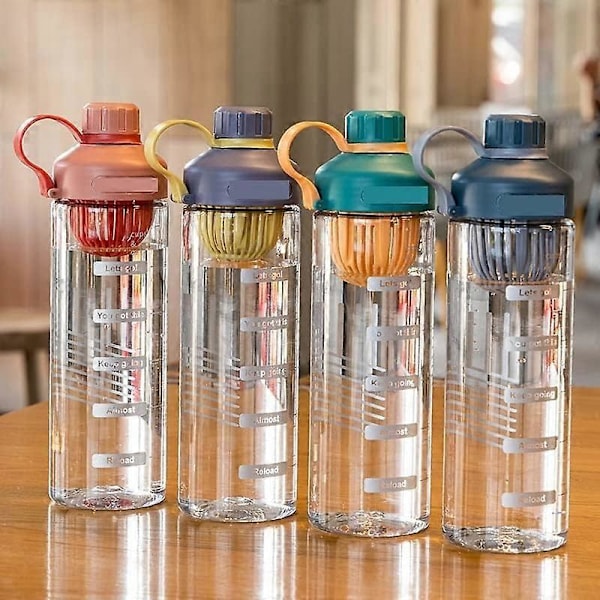 Urheilujuomapullo, urheiluvesipullo, suuri vesipullo teesuodattimella, muovinen vesikuppi ajalla (Koko: 650 ml, Väri: sininen)