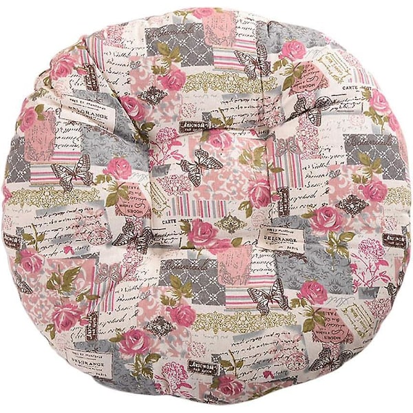 Utendørs rund stolputer med blomster- og dyreprint, 40 cm, rosa bomull og lin