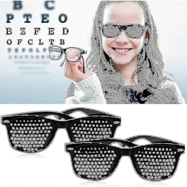 2 stk. Pinhole briller til forbedring af synet, sorte unisex synsstyrkende pinhole briller