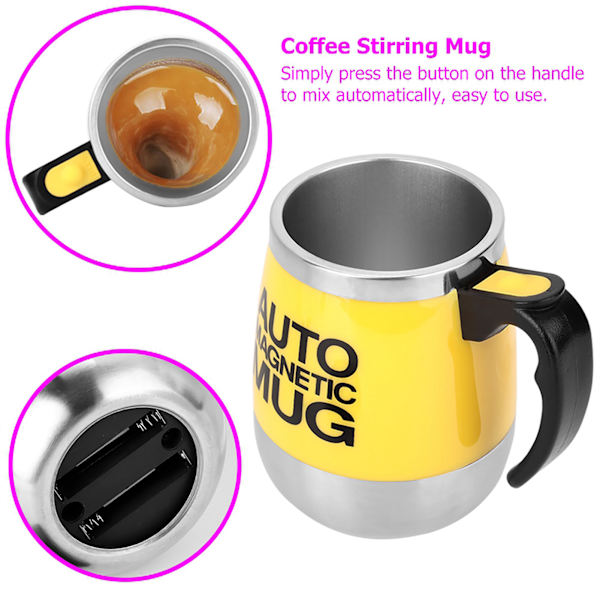 Elektrisk kaffemugg med omrörning, självomrörande magnetisk mugg (gul)