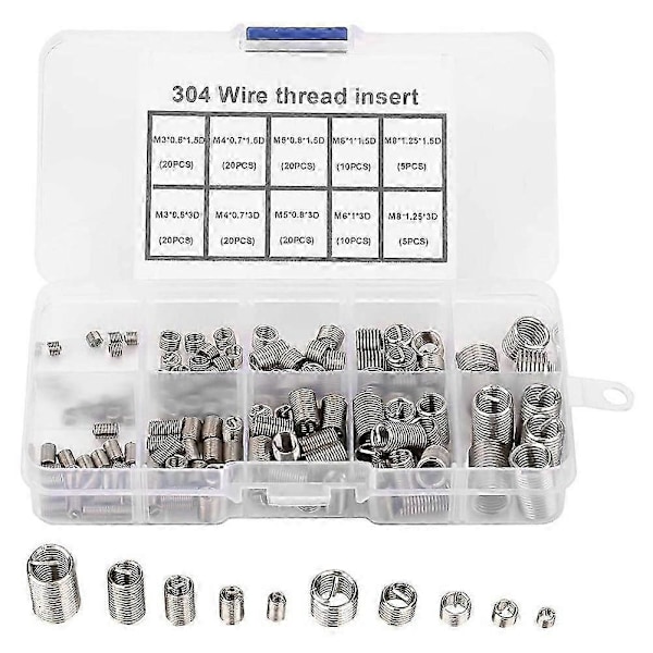 150 st Tråd Reparationsinsatser M3 M4 M5 M6 M8 Rostfritt Stål Heli Coil Tråd Reparationsinsats Tråd Thr