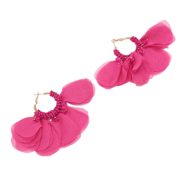 Store Større Stof Blomster Dangle Øreringe Intrikate Perle Håndlavede Stof Kronblad Hoop Øreringe til Kvinder Piger Ferie Bryllup Rose Rød