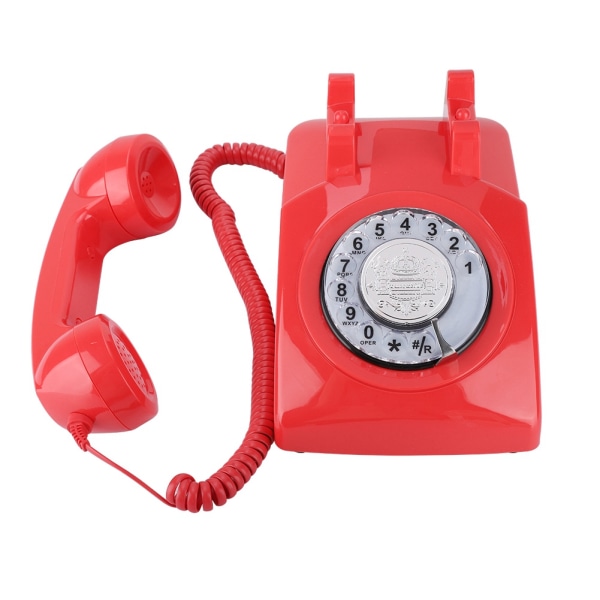 Retro Rotary Dial Telefon Vintage Fasttelefon Bordtelefon (rød)
