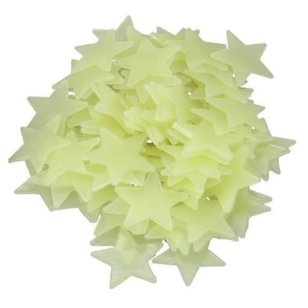 100 stk. Stjerner som lyser i mørket, selvlysende fluorescerende plastikk veggklistremerker, full farge, 3 cm, grønn