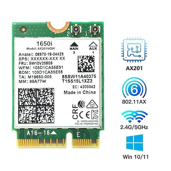 1650i AX201NGW WiFi-kort 3000Mbps WIFI6 2.4G/5G Dual-Band Cnvio2 Bluetooth 5.1 Trådløs WiFi Adapter-B14