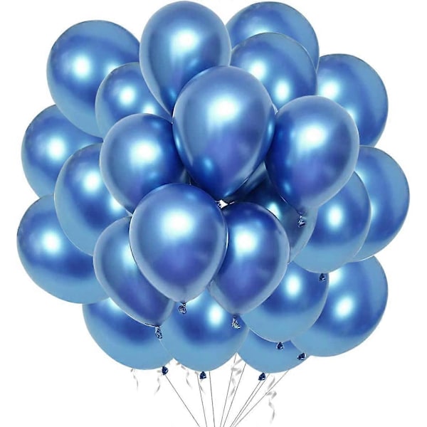 50 stycken blå metallballonger för fest, glänsande blå latexballonger för födelsedag, bröllop, förlovning, babyshower eller vilken festdekoration som helst Chris