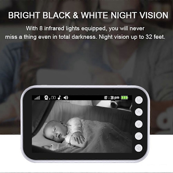 Video Baby Monitor, 4,3-tommers IPS-skjerm Babykameramonitor, EU-plugg