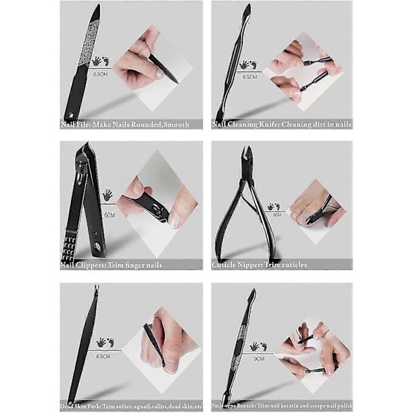 Manikyrset Nagelsaxset Professionellt - Manikyrset i rostfritt stål 15-pack med resefodral (svart/gul) -CHJR