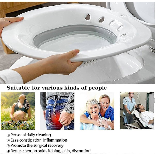 Kokoontaitettava Sitz-kylpy WC:hen, Sitz-kylpyallas raskaana oleville naisille, peräpukamat, vanhukset, sopii yleismallisiin WC-istuimiin ja pyörätuoliin, harmaa