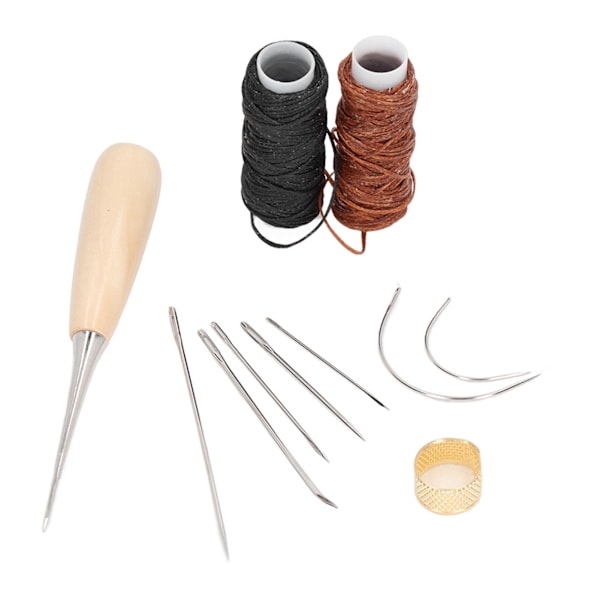 Läder sömnad verktyg kit DIY rostfritt stål bärbar läder sömnad kit med vaxad tråd för tyg presenning