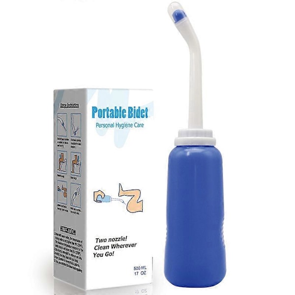 Blå Bærbar Personlig Bidet Bærbar Rejse Bidet med 2 Spraydyser 500ml Rejse Bidet til Fødsel Rengøring Efterfødselspleje Camping Chauffør med