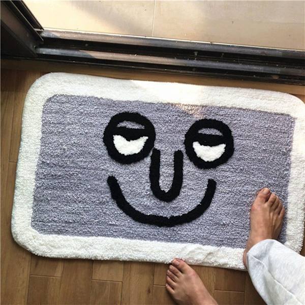 Dörrmatta inomhus Vattenabsorption Inomhus Golvfilt för Hem Badrum Toalett Sött Mönster Grå Leende Ansikte 40x60cm / 15.7x23.6in