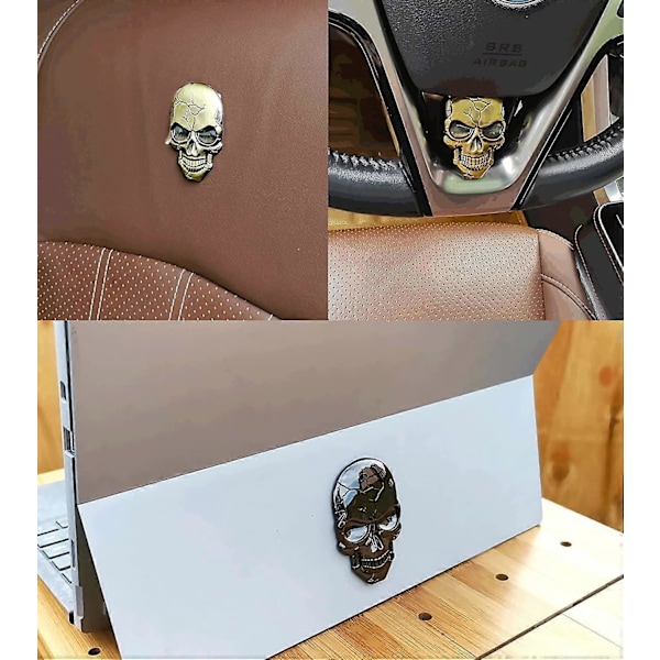 2 kappaleen setti 3D-metallisia pääkallotarroja autoon ja matkapuhelimeen.