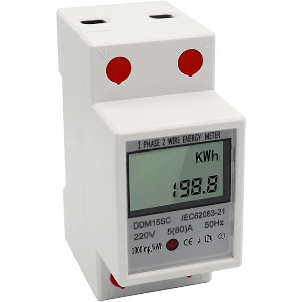 LCD Digital Display DIN-skena Enfas Energimätare 5-80A 220V 50Hz Elektronisk KWh-mätare Strömförbrukningsindikator DDM15SC
