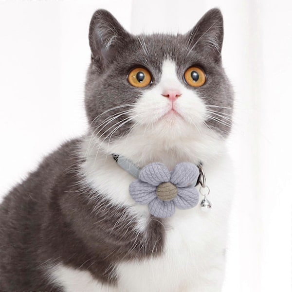 Justerbart 3D Katt Halsband Med Blommor Och Bjällror, Söta Husdjurstillbehör I Rosa/Grå/Gul Zekai grå