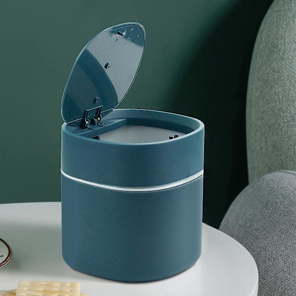 Bordskorg med lock, Mini soptunna i plast, Liten soptunna för sovrum, matsal, badrum, kontor (Blå)