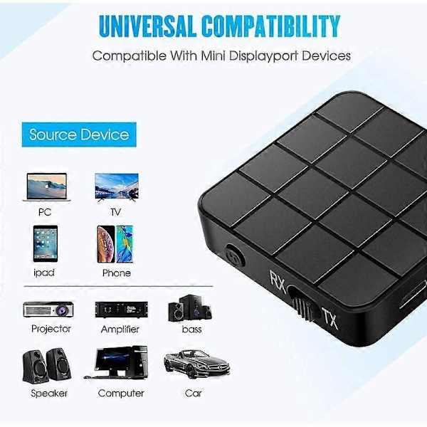 Bluetooth Adapter, Bluetooth 5.0 Transceiver, 2 i 1 Mini Bærbar RCA og 3.5mm Bluetooth Adapter Kompatibel med Lav Latens HD Lyd til PC, TV, Sm