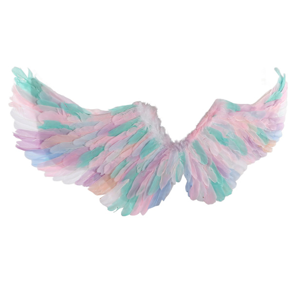 Fe-vingar Kostym Fjäder Färgglada Ängel Prinsessa Vingar för Halloween Cosplay Fest Tillbehör Scen M