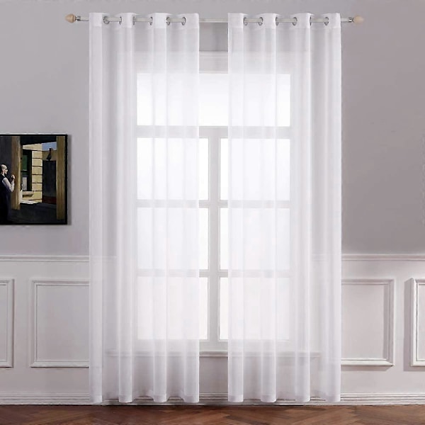 Sæt med 2 lette Voile gardiner med øjer, Transparent udseende, Gardiner lavet af Voile polyester, Øjegardin, Transparent, 132x183 Cm (BxH), Hvid