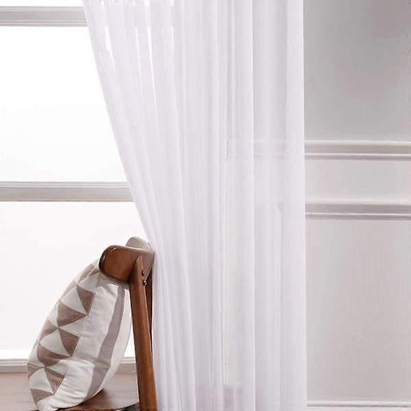 Sæt med 2 lette Voile gardiner med øjer, Transparent udseende, Gardiner lavet af Voile polyester, Øjegardin, Transparent, 132x183 Cm (BxH), Hvid