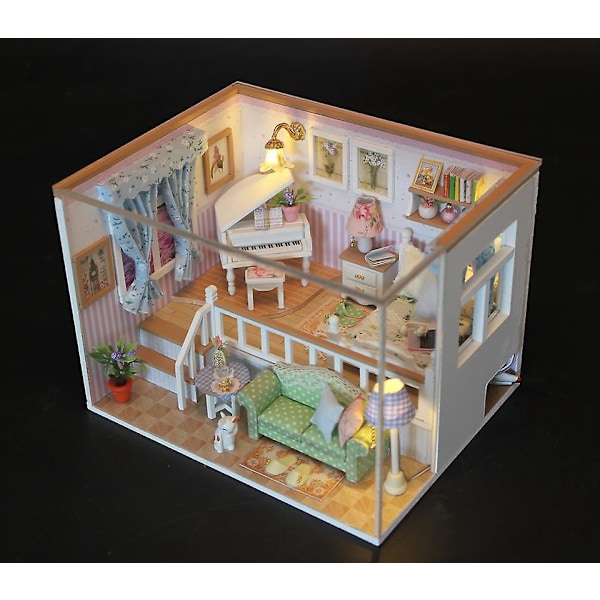 DIY Miniatyrdockhus Kit med Möbler 3D Trämodell