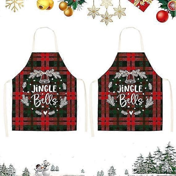 Jul Förkläde för Kvinnor Män 2-pack Rutigt Förkläde Jul Bakning och Matlagning Justerbart Förkläde (68x55cm)