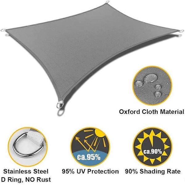 Rektangulær solsejl, Polyester Oxford vindtæt og UV-resistent stof, Anti-oxidation vandtæt